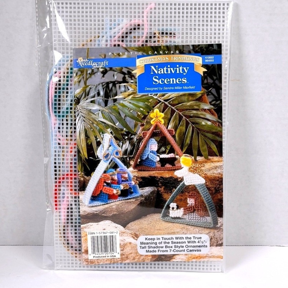 Vtg '90s Nativity Scene 3D Ornaments Plastic Canvas Needlecraft Shop DIY Sealed